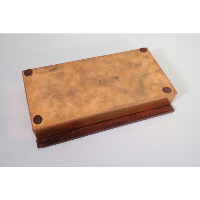 White 1960s Danish Modern SPV Copper, Black & White Enamel Box With Rosewood Lift For Sale - Image 8 of 9