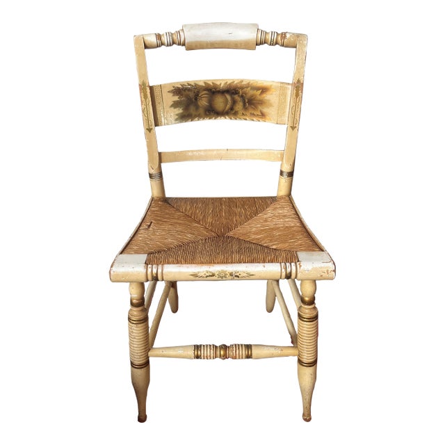 Vintage Lambert Hitchcock Hitchcocks-Ville Conn. Warranted Woven Rush Seat Chair, Side Chair For Sale