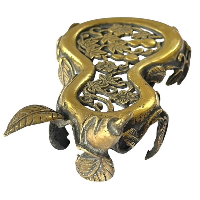 1970s Vintage Chinoiserie Ornate Brass Gourd Form Riser Stand Trivet For Sale - Image 5 of 11