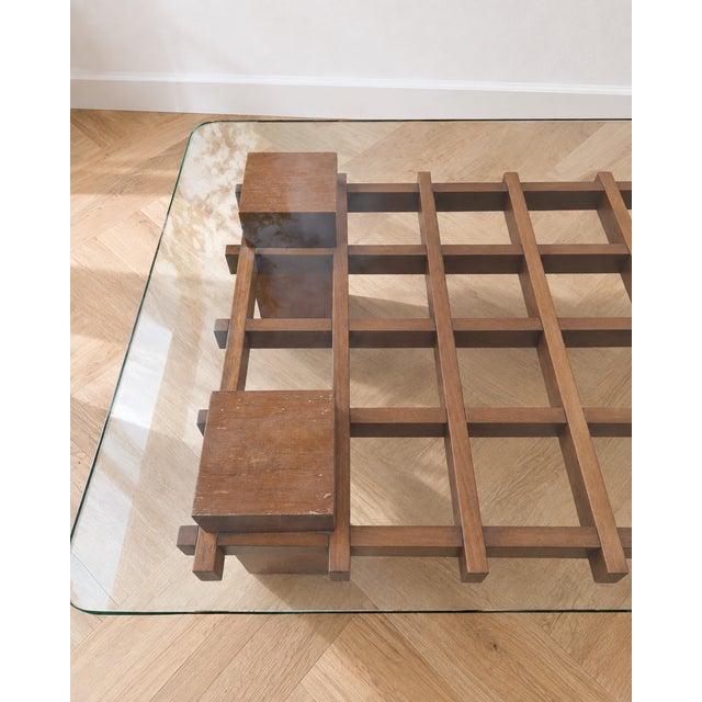 Mid-Century Modern Italian Wood and Glass Coffee Table, 1970s For Sale - Image 10 of 11
