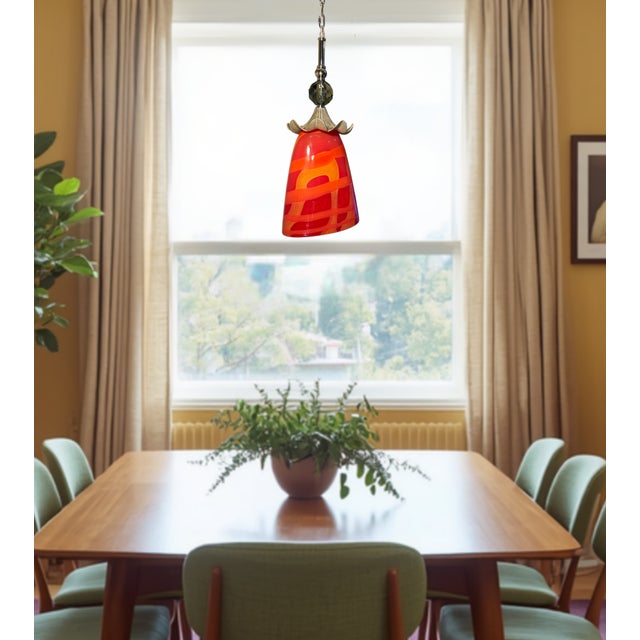 Late 20th Century Murano Orange Red Abstract Flower Bud Pendant Light For Sale In New York - Image 6 of 18