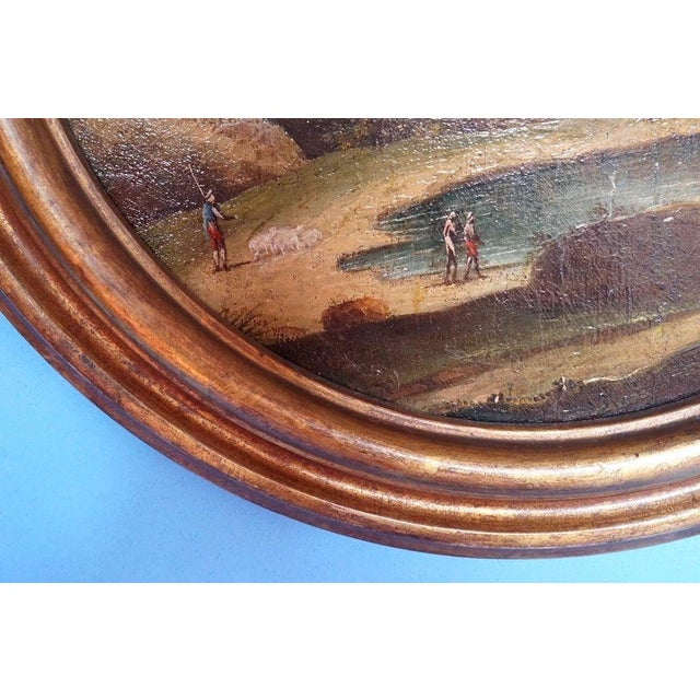 Lake Landscape, 18th Century, Oil Painting on Circular Panel, Framed For Sale - Image 9 of 14