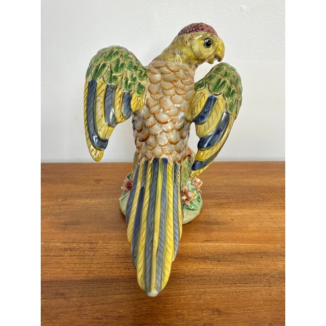 Vintage Large Majolica Porcelain Parrot Figurine For Sale - Image 10 of 14
