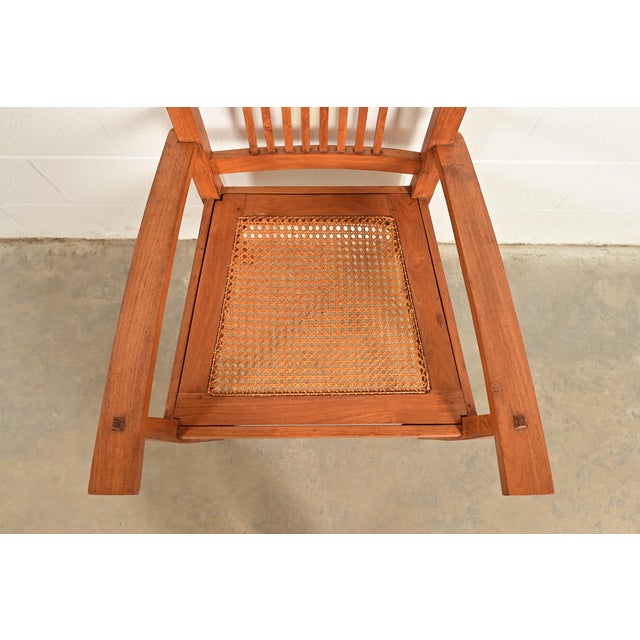 Wood Stickley Style Arts & Crafts Teak and Cane Armchairs, Pair For Sale - Image 7 of 13