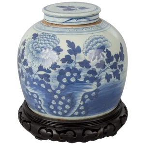 Chinese Canton Blue and White Squat Vase