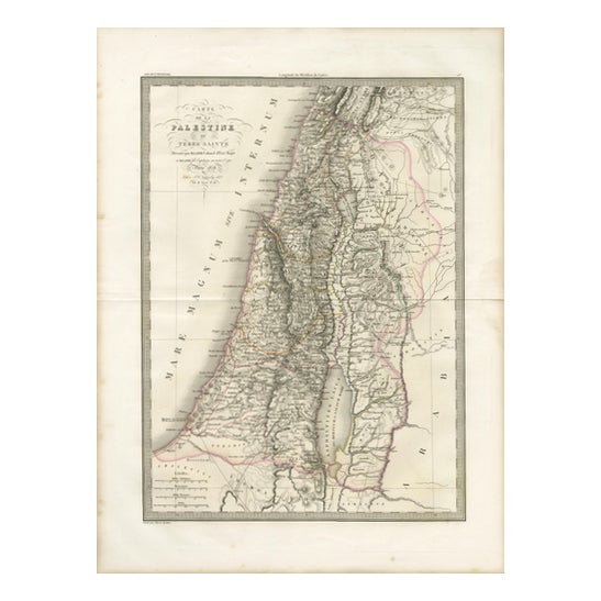 Antique Map of Palestine and the Holy Land by Lapie, Paris, 1838 For Sale