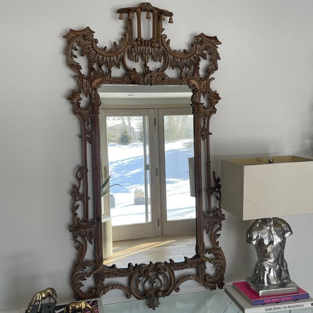 Mid 20th Century Vintage Italian Hand-Carved Giltwood Mirror by La Barge, Mid-20th Century For Sale - Image 5 of 17