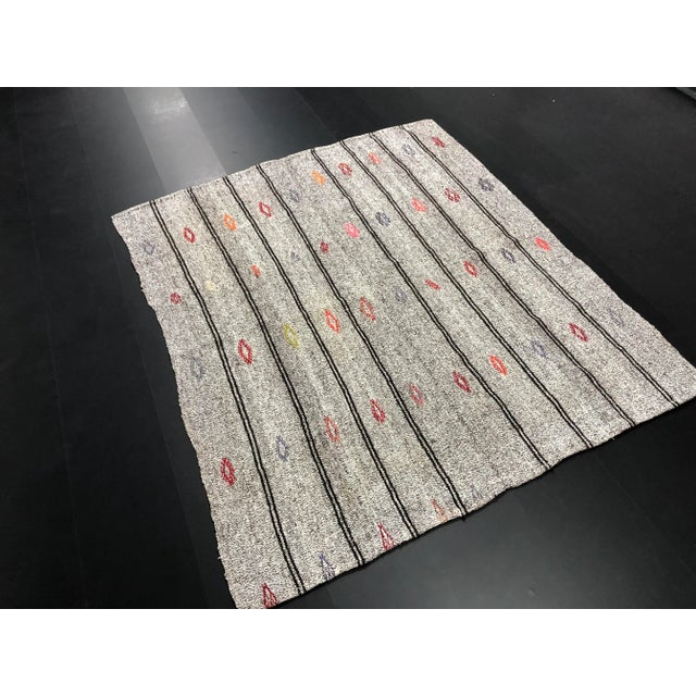 Turkish 1960s Vintage Turkish Striped Design Handmade Wool Kilim Area Rug - 5′6″ × 6′6″ For Sale - Image 3 of 11