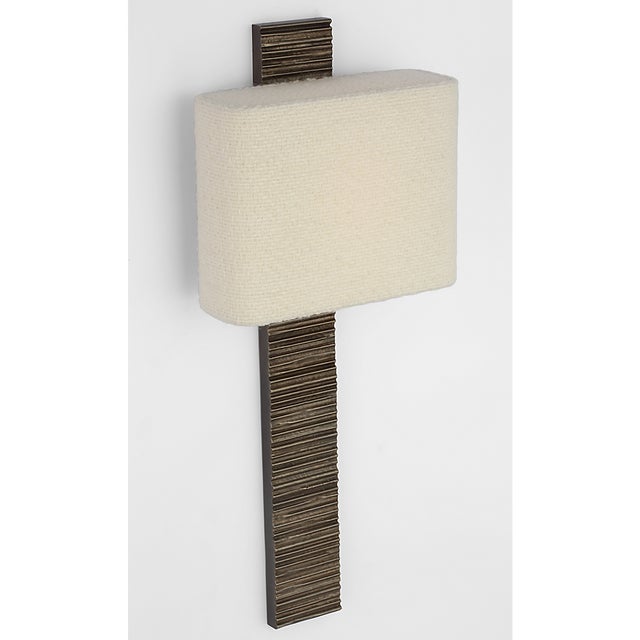 Metal Anne-Marie Barton for Visual Comfort Signature Fumar 23" Tail Sconce in Ridged Graphite with Bouclé Shade For Sale - Image 7 of 14
