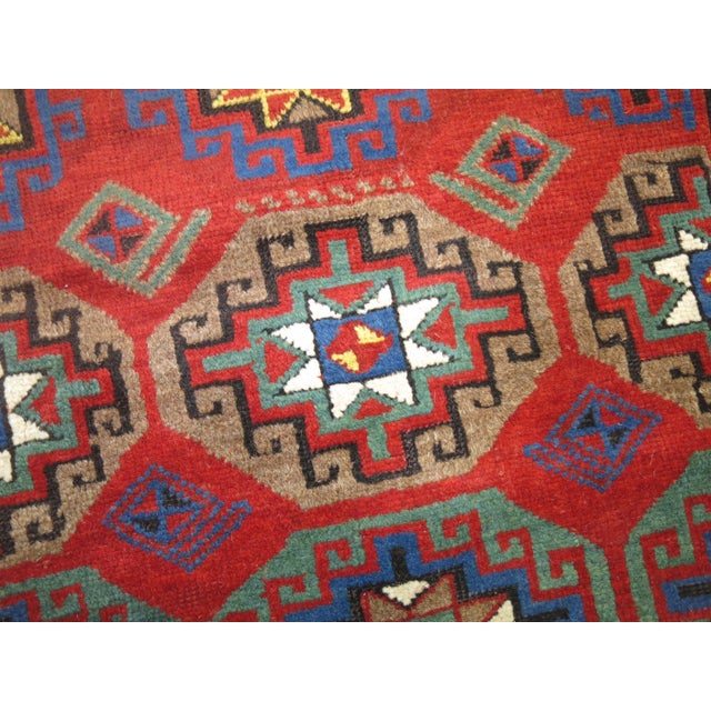 Red Zabihi Collection Moghan Antique Caucasian Kazak runner - 3'6" x 7'7" For Sale - Image 8 of 8