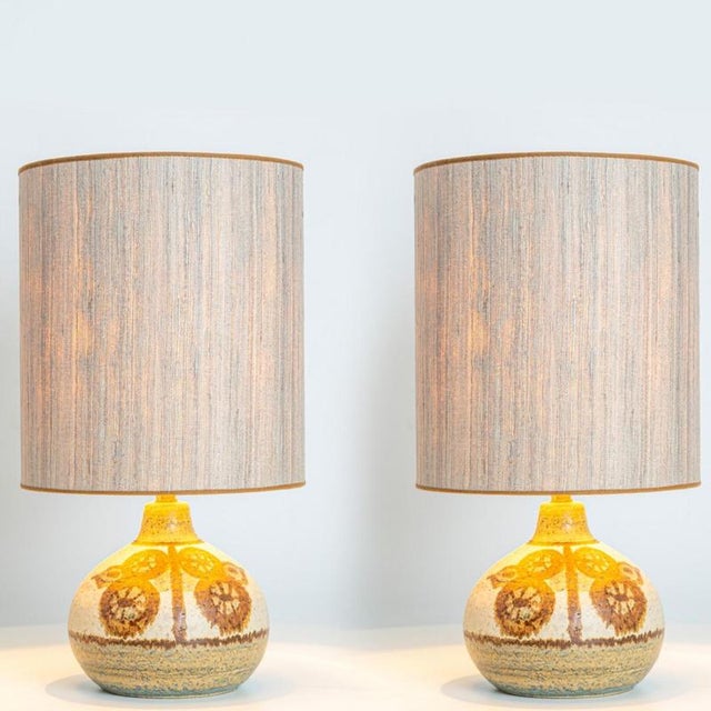 Beautiful pair of ceramic table lamps by noomi backhausen for soholm, model erika. Denmark 1960s. Combined with a custom...