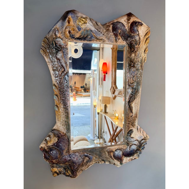 Ceramic Enameled Sculpture Mirror by Leandro Sciutto Italy, 1940s For Sale - Image 9 of 14