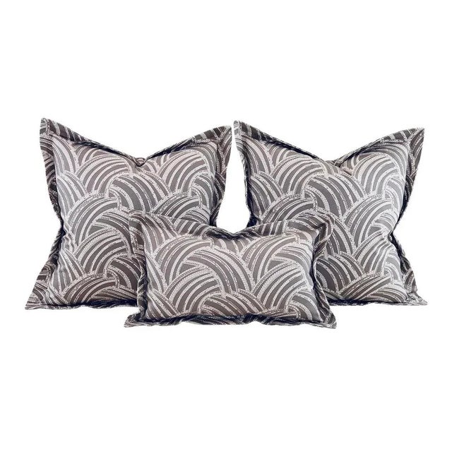Designer Vicki Payne Free Spirit Gray Modern Abstract "Feathers" Pillow Covers- 3 Pieces For Sale In Jacksonville, FL - Image 6 of 6