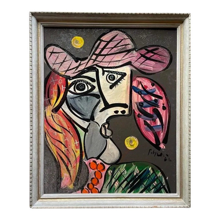 1960s “Spanish Lady” Abstract Face Painting by Peter Keil, Framed