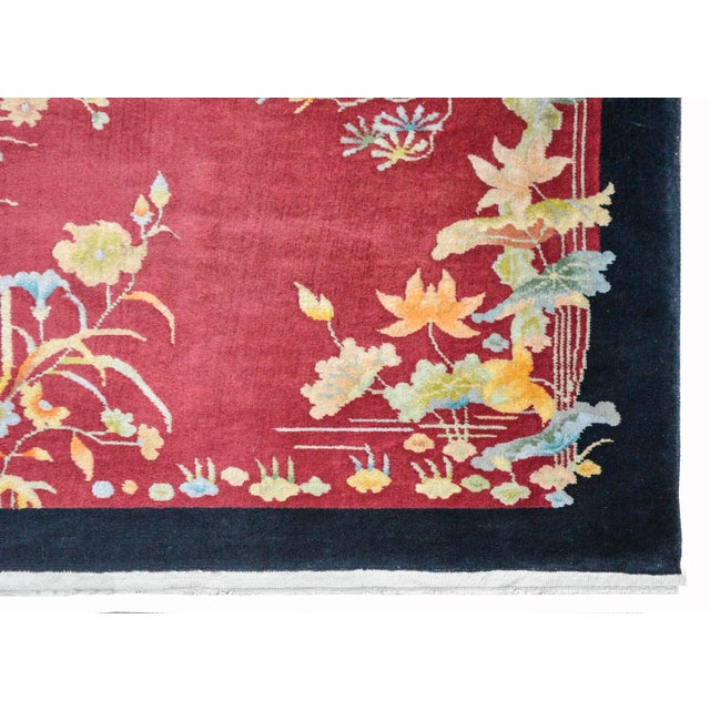 Ruby Red 1920s Vintage Chinese Art Deco Rug For Sale - Image 8 of 11