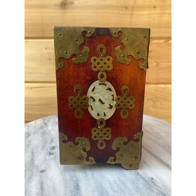 Mid 20th Century 1960's Wooden Chinese Jewelry Cabinet With Jade Inlays For Sale - Image 5 of 11