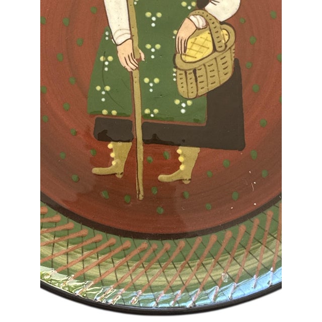 1960s Mid 20th Century Swiss Heimatwerk Basel Hand-Painted Folk Art Wall Plates, Set of 3 For Sale - Image 5 of 14