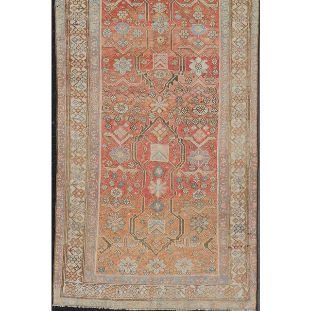 Antique Persian Malayer Runner with soft color tones and all-over geometric design Malayer antique Runner from Persia with...