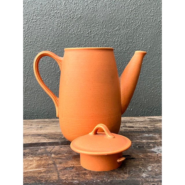 Mid-Century Modern Vintage Original Orange Studio Pottery Coffee Pot For Sale - Image 3 of 12