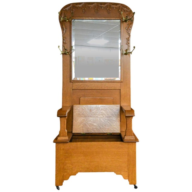 Mid 20th Century Vintage White Oak Coat Rack Bench For Sale - Image 5 of 12