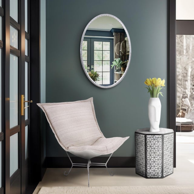 Modern Laid Rope Silver Oval Mirror For Sale - Image 3 of 11