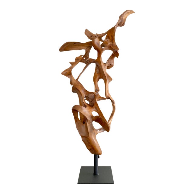 Extra Large Freestanding Teak Root Art Sculpture by Made Goods Marcianus With Custom Matte Metal Base For Sale