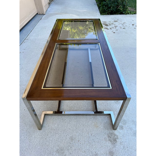1970s Thomasville Coffee Table Wood and Glass With a Chrome Base Chairish