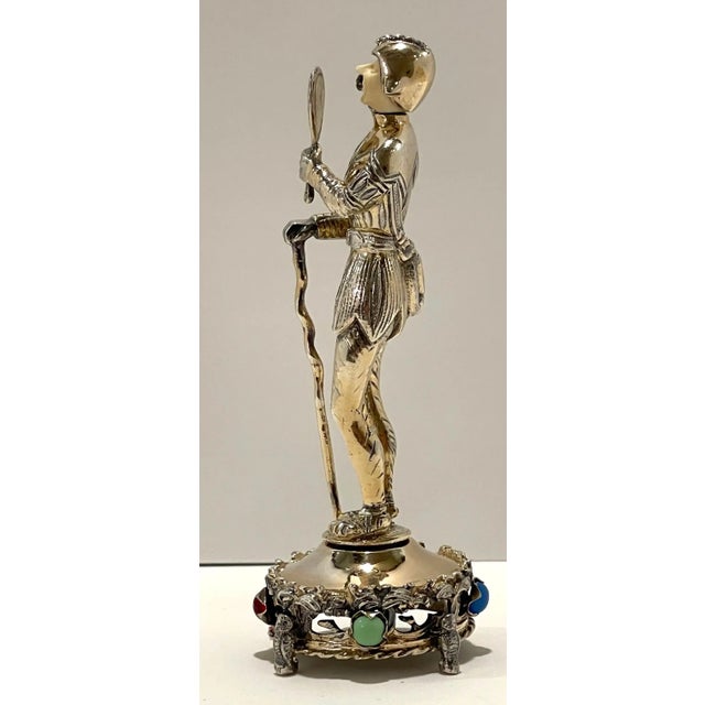Stone Early 20th Century Sterling, Bone, & Semi-Precious Gems Figure of a Court Jester For Sale - Image 7 of 12