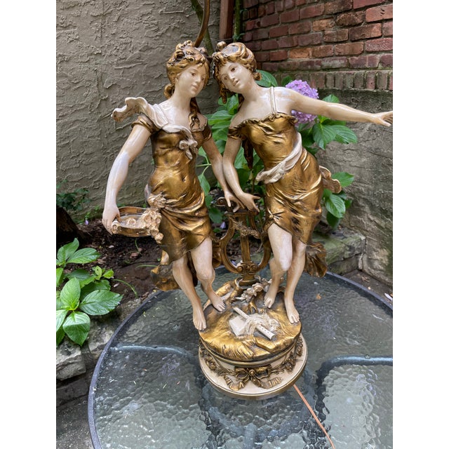 Art Nouveau 1920s Art Nouveau Signed Moreau Lamp For Sale - Image 3 of 12