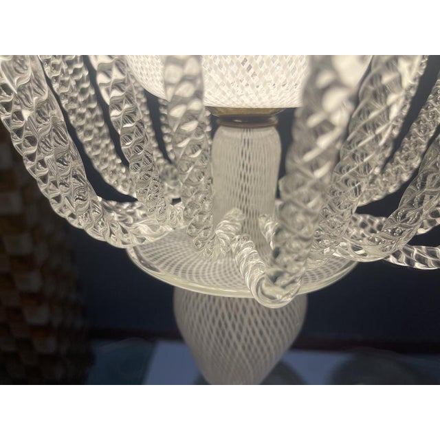 Reticello Murano Glass Pendant Light, Italy, 1940s For Sale - Image 3 of 18