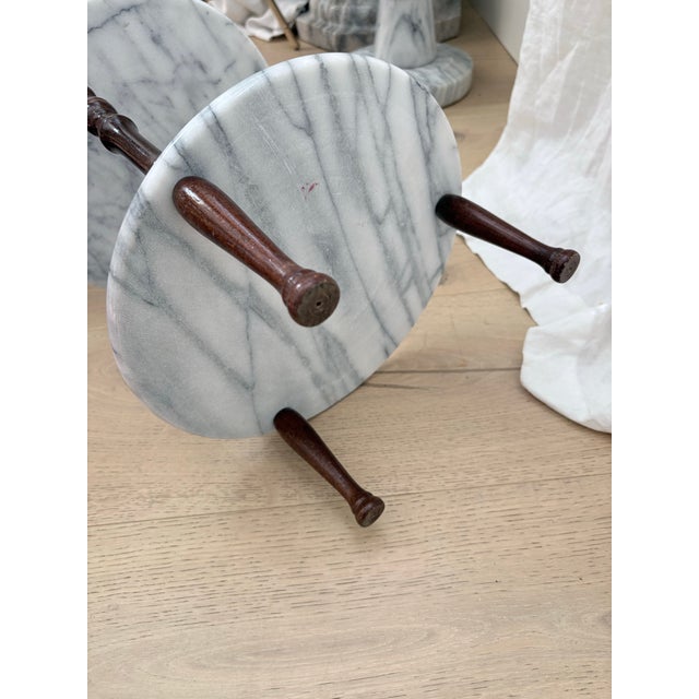 Wood Vintage Victorian Style Three-Tier Marble & Turned Wood Plant Stand For Sale - Image 7 of 8
