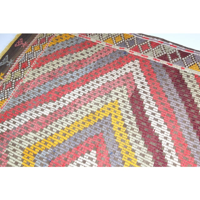 1960s Handmade Emproidery Vintage Turkish Floor Kilim-6' X 8' 3'' For Sale - Image 9 of 12