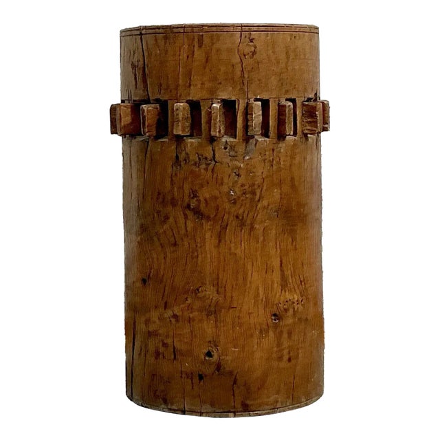 Vintage Boho Water Mill Wood Gear Pedestal For Sale
