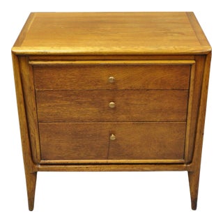 John Stuart Facade Mt. Airy Furniture Walnut 3 Drawer MCM Nightstand For Sale