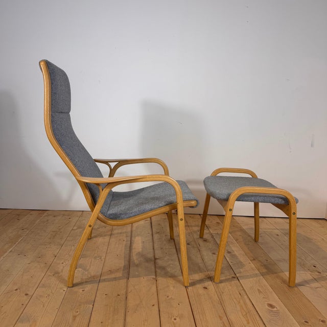 Set of Light Grey Lamino Armchair & Footstool by Yngve Ekström for Swedese, 1960s For Sale - Image 6 of 7