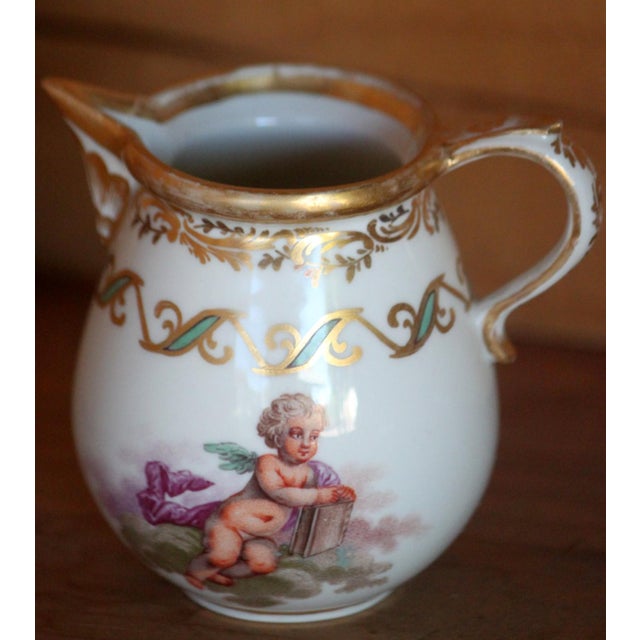 18th Century Royal Vienna Hand Painted Cherubs and Floral Ornate Scroll Creamer For Sale In Phoenix - Image 6 of 12