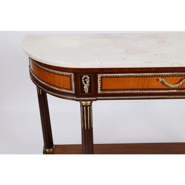 Blue Antique 19th Century French Ormolu Mounted Carrara Marble Top Console Tables, Set of 2 For Sale - Image 8 of 18