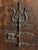 An extraordinary example of early Spanish architectural ironwork, this monumental wrought-iron locking assembly is...