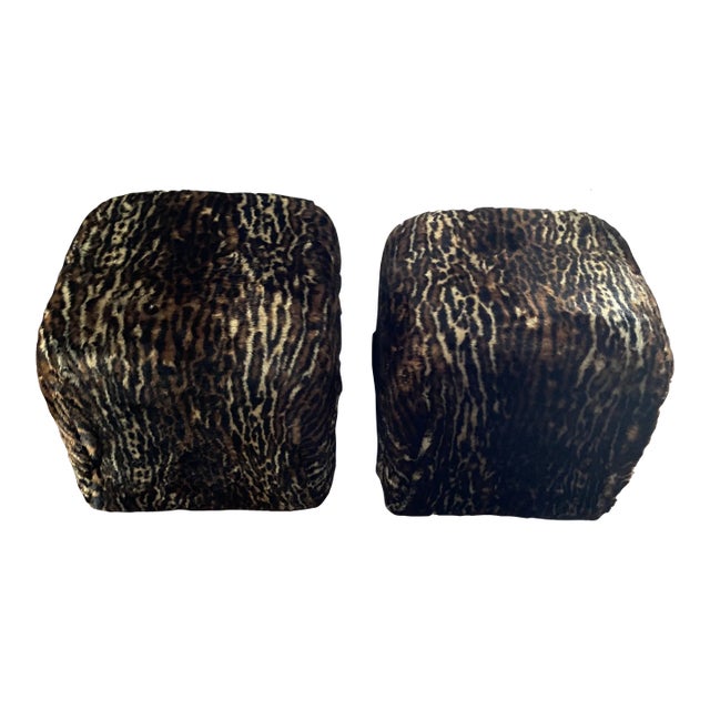 Custom Leopard Faux Fur Ottomans-A Pair For Sale