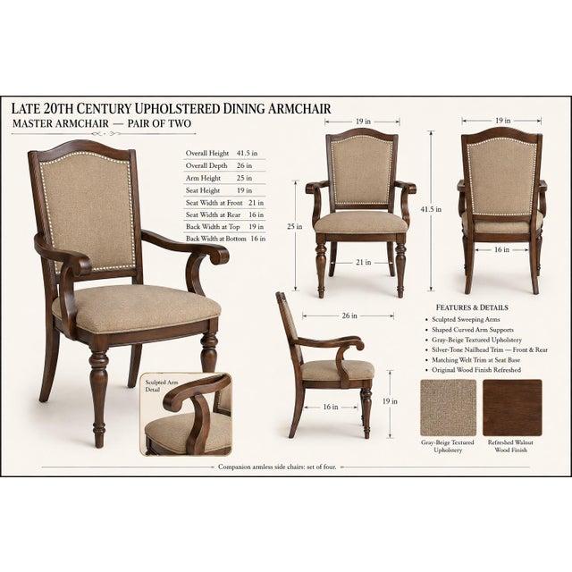 Set of Six Late 20th Century Upholstered Dining Chairs with Nailhead Trim A handsome and exceptionally versatile set of...