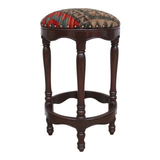 Vintage Tribal Kilim Wood Bar Stool Carl 18"x18"x32" For Sale