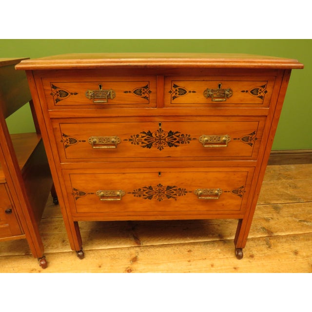 English Stencilled Chest of Drawers and Bedside Chest, 1890s, Set of 2 For Sale - Image 6 of 18