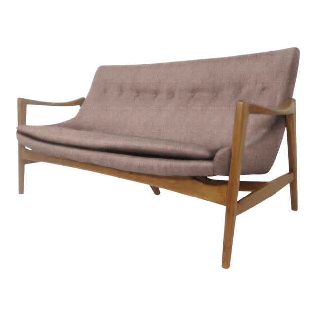 Mid Century Modern Style Sofa in Pink Boucle Fabric For Sale