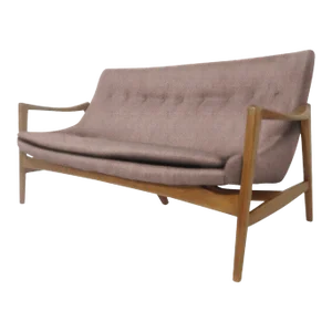 Mid Century Modern Style Sofa in Pink Boucle Fabric