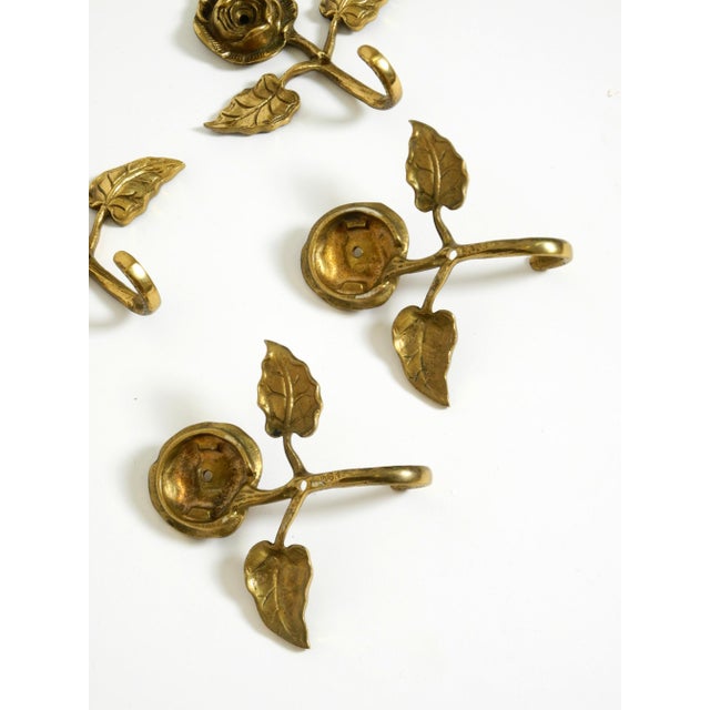 Mid-Century Brass Rose Wall Coat Hooks, 1950s, Set of 5 For Sale - Image 9 of 10