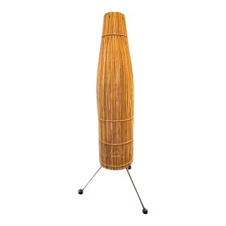 Vintage Tony Paul " Fish Trap" Wicker Table Lamp With Tri Pod Base For Sale