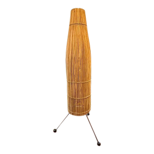 Vintage Tony Paul " Fish Trap" Wicker Table Lamp With Tri Pod Base