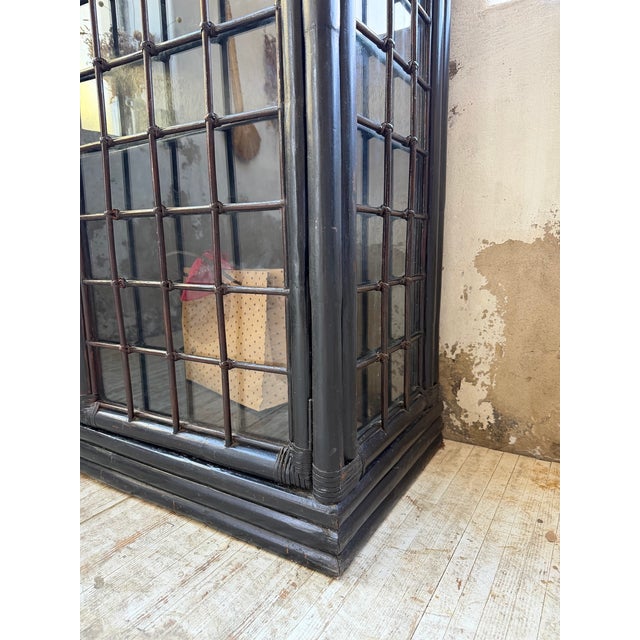 Antique Black Bamboo Glass-Fronted Bookcase, 1900s For Sale - Image 13 of 18