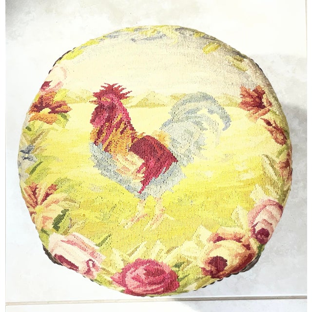 Vintage French Tapestry Footstool – Hand-Made Rooster & Floral Needlepoint. For Sale - Image 12 of 14
