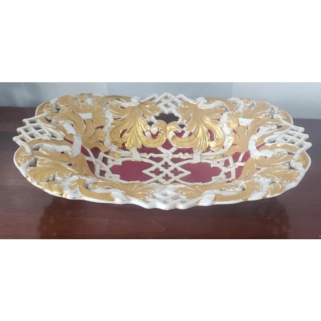 18th Century Large Meissen Gilt and Rose Du Berry Braided Porcelain Bowl For Sale - Image 9 of 12